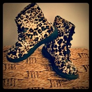 Leopard print combat boots